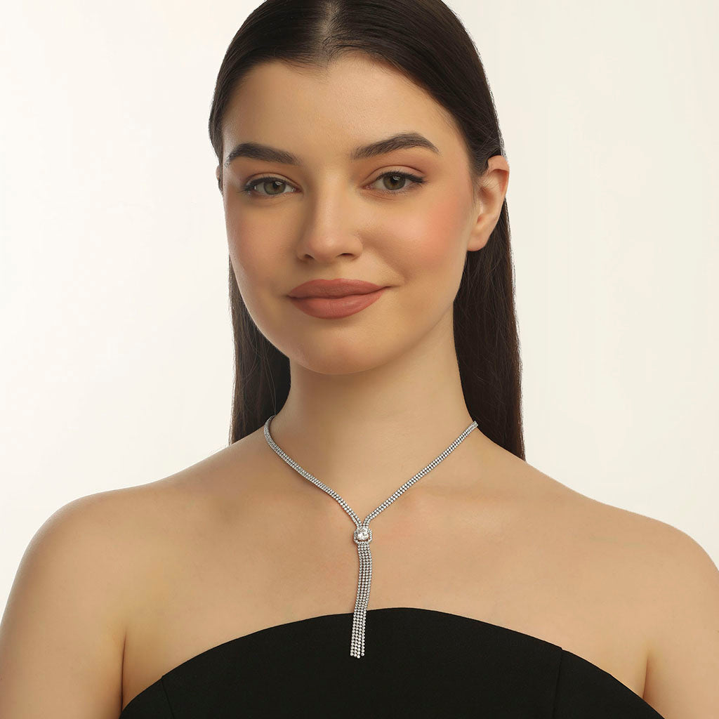 SOLITAIRE SILVER NECKLACE (LONG )